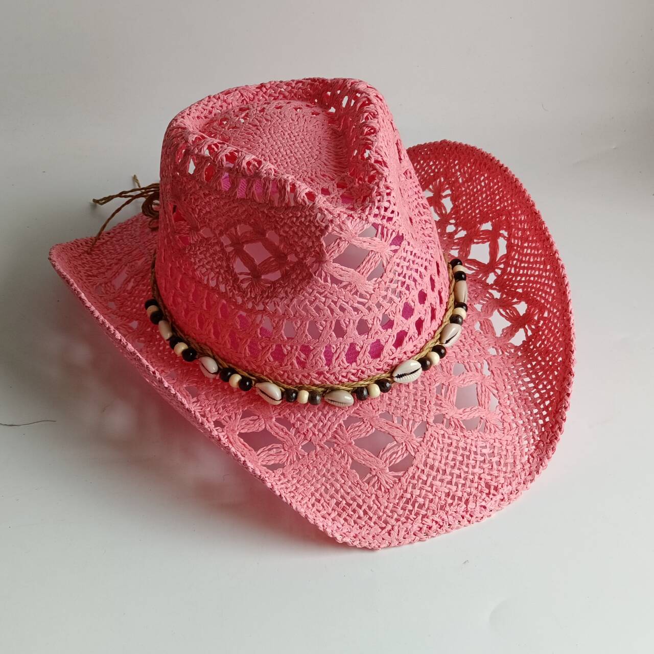 Cowboy Hat Straw - Pink Cowboy straw hat hollow handmade