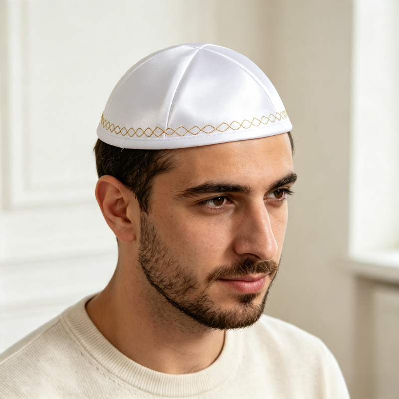 White Satin Jewish Kippah with - Skull Cap Helmet Liner recension och pris